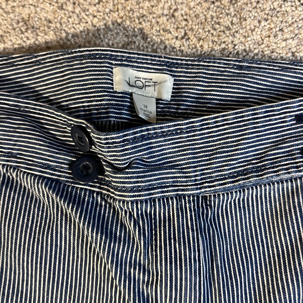 LOFT Blue and White Pinstripe Trousers